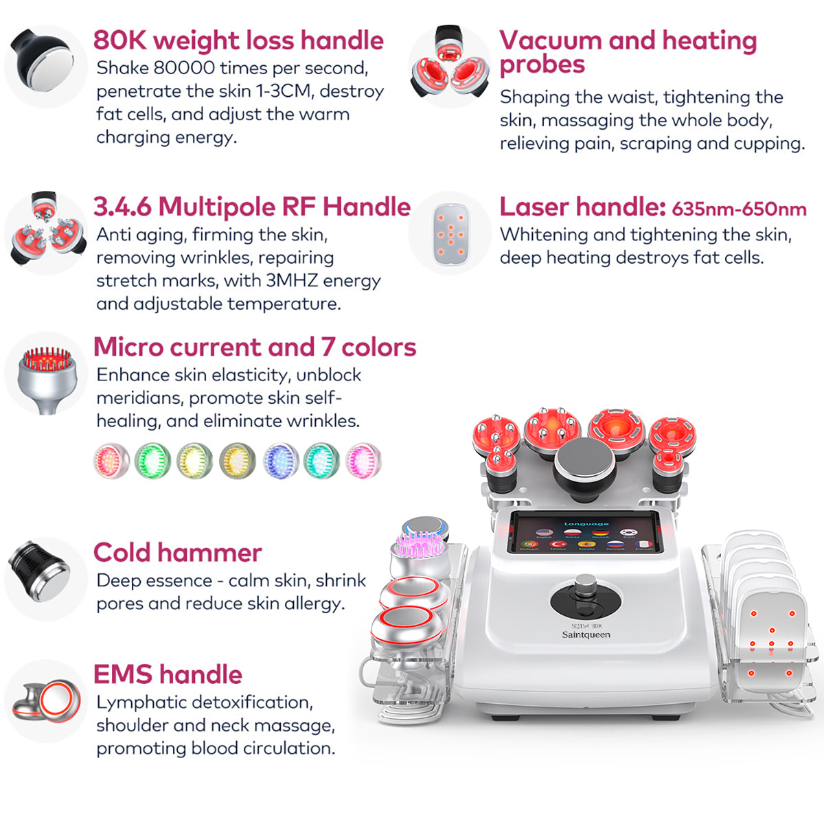 SQ154A Max – 11-i-1 80K kavitasjonsapparat med laserplate, RF og EMS