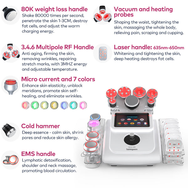 SQ154B Max – 11-i-1 80K kavitasjonsapparat med RF, laser og BIO/LED