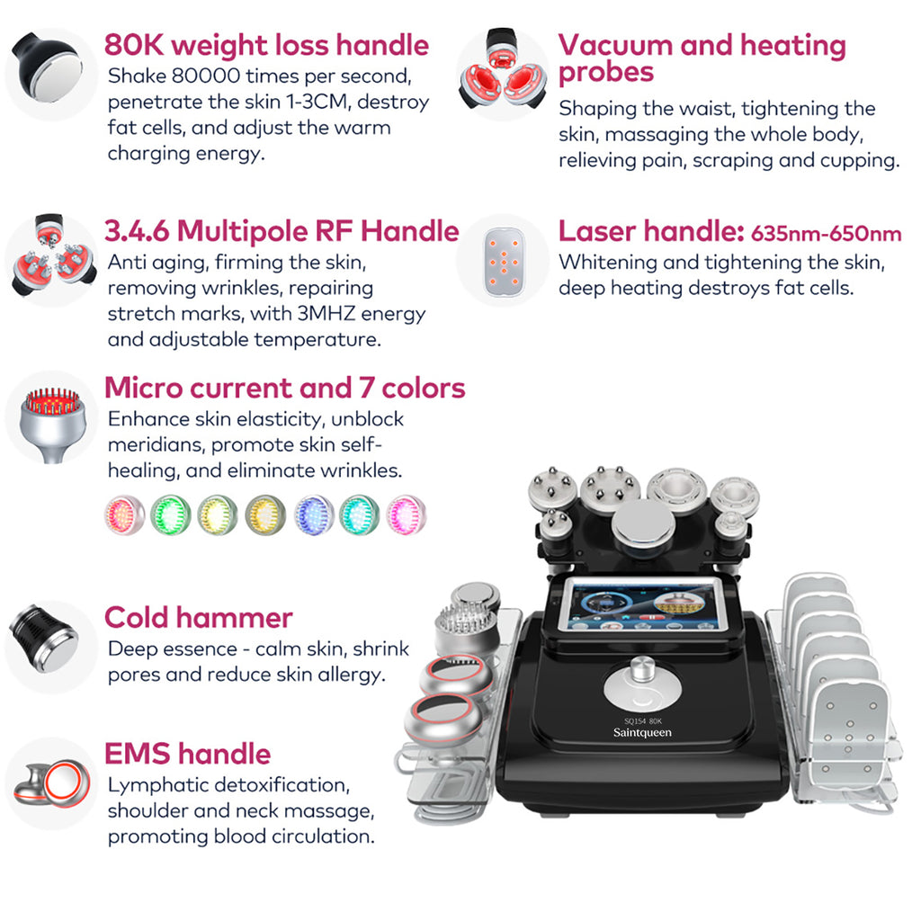 SQ154C Max – 11-i-1 80K kavitasjonsapparat med laserplater, RF og vakuum