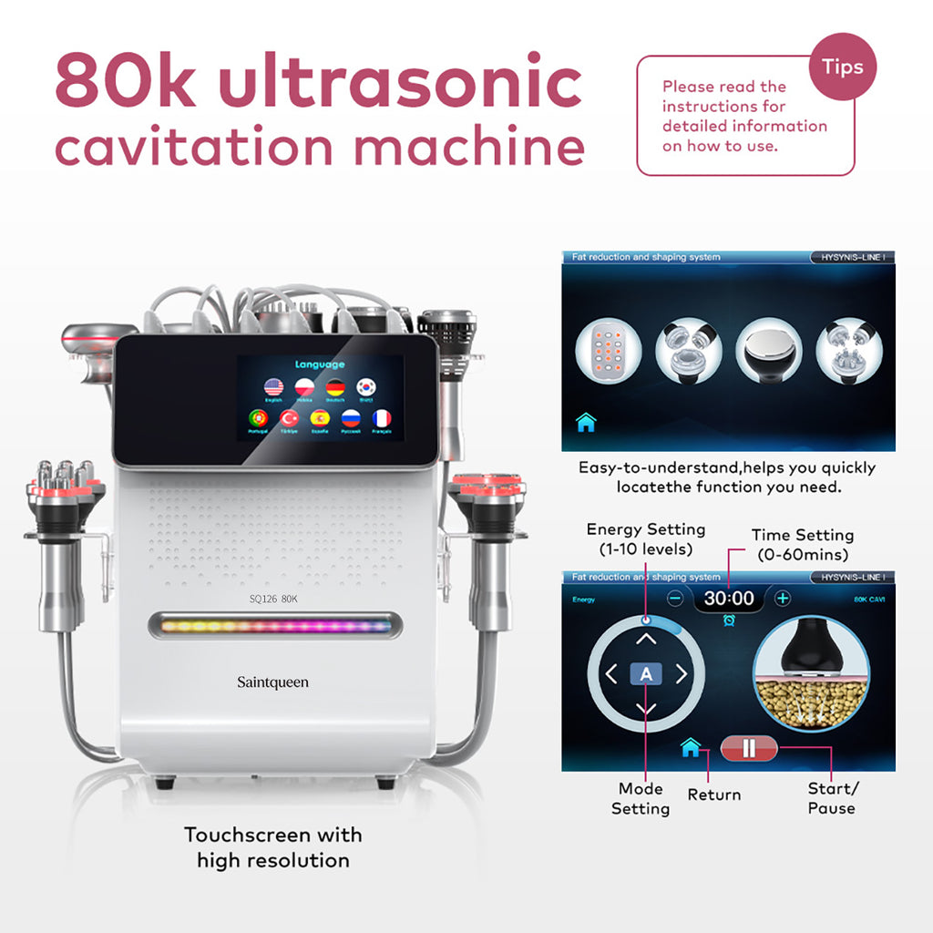 SQ126B Max – 11-i-1 80K kavitasjonsapparat med laser, RF, BIO/LED og EMS