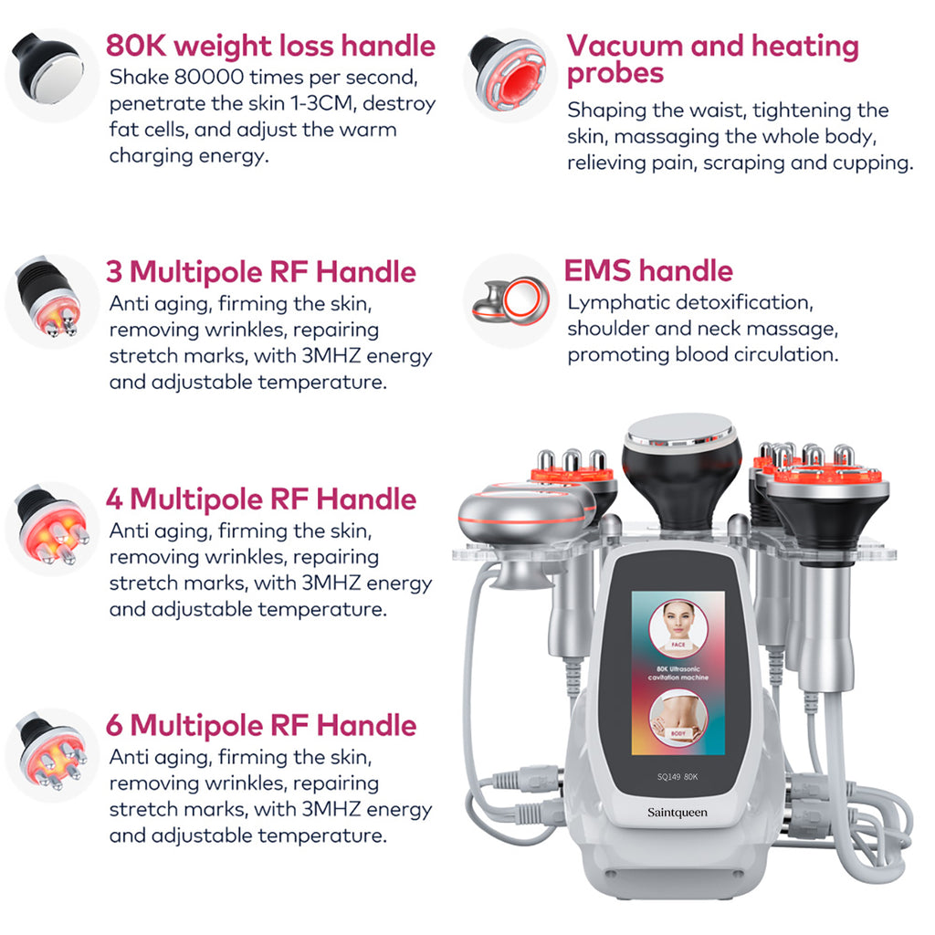 SQ149 Pro – 6-i-1 80K kavitasjonsapparat med RF, vakuum og EMS