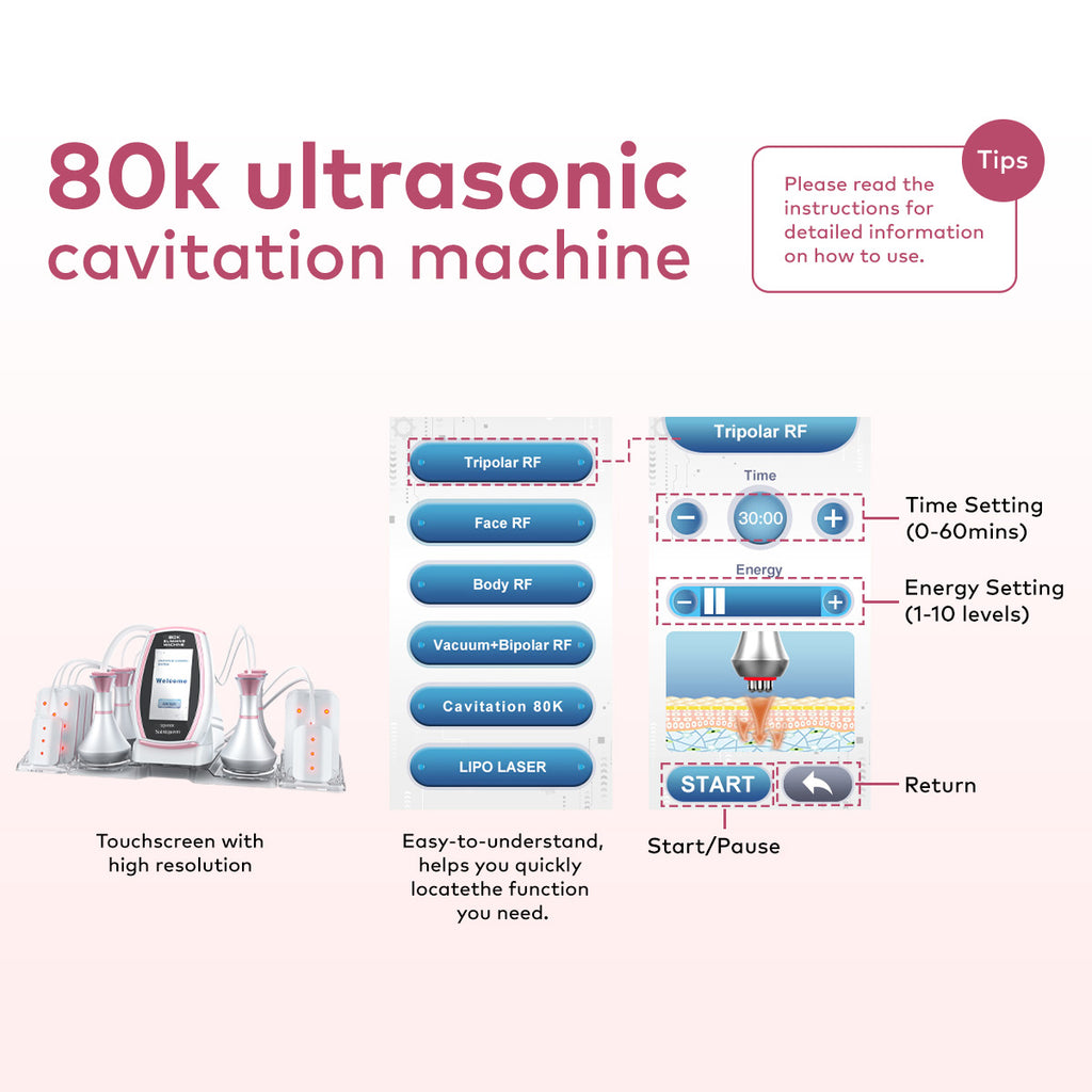 SQ54 Pro – 6-i-1 80K kavitasjonsapparat med RF, vakuum og lipolaser