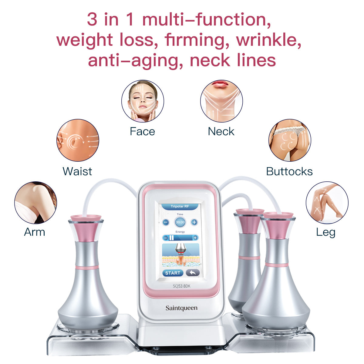 SQ53 Basic – 3-i-1 80K kavitasjonsapparat med 3-polet og 4-polet RF