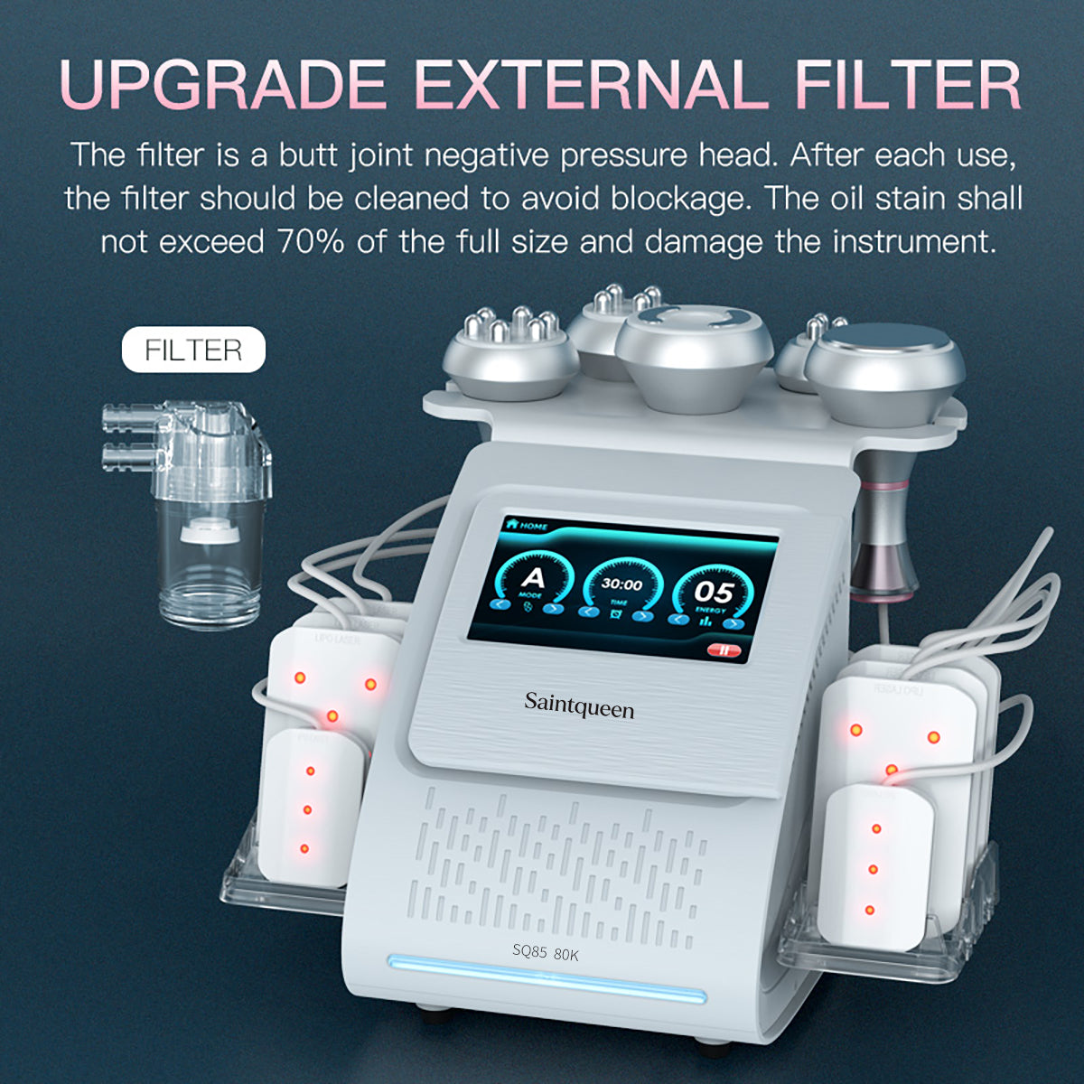 SQ85C Pro – 6-i-1 80K kavitasjonsapparat med RF, vakuum og lipolaser