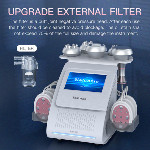 SQ85B Pro – 6-i-1 80K kavitasjonsapparat med RF, vakuum og laser/EMS-puter