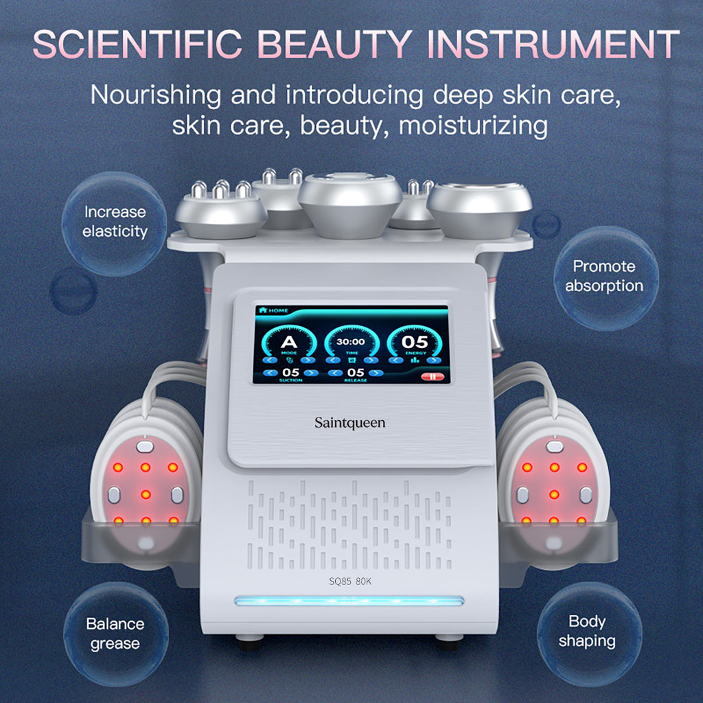 SQ85B Pro – 6-i-1 80K kavitasjonsapparat med RF, vakuum og laser/EMS-puter