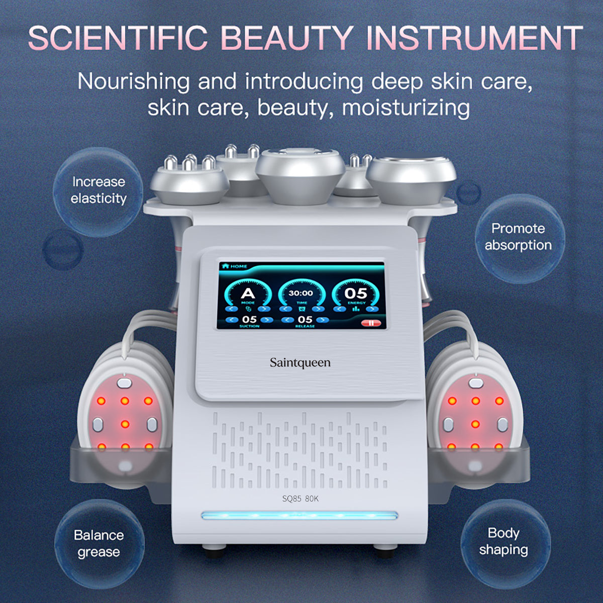 SQ85B Pro – 6-i-1 80K kavitasjonsapparat med RF, vakuum og laser/EMS-puter