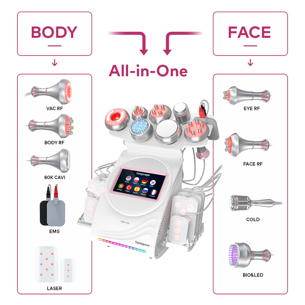 SQ90D Plus – 9-i-1 80K kavitasjonsapparat med RF, laser og mikrostrøm