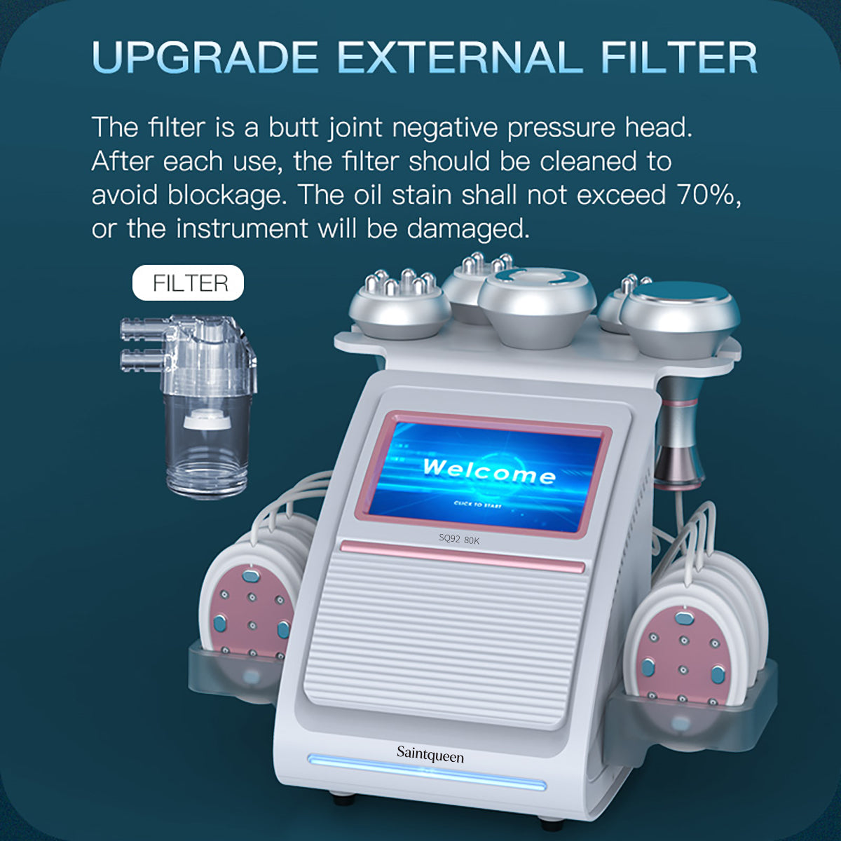 SQ92B Pro – 6-i-1 80K kavitasjonsapparat med RF, vakuum, laser og EMS