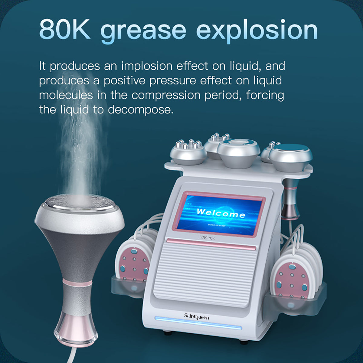 SQ92B Pro – 6-i-1 80K kavitasjonsapparat med RF, vakuum, laser og EMS