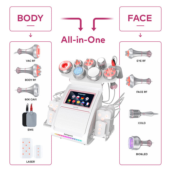 SQ92D Plus – 9-i-1 80K kavitasjonsapparat med RF, laser og mikrostrøm