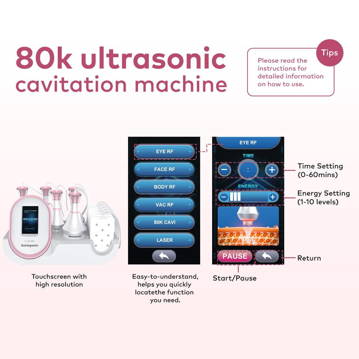 SQ121A Pro – 6-i-1 80K kavitasjonsapparat med RF, vakuum og laserputer