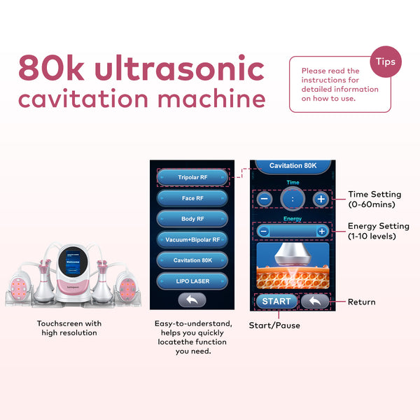 SQ96 Pro 6-i-1 80K-kavitasjon med ovale laser- og EMS-plater